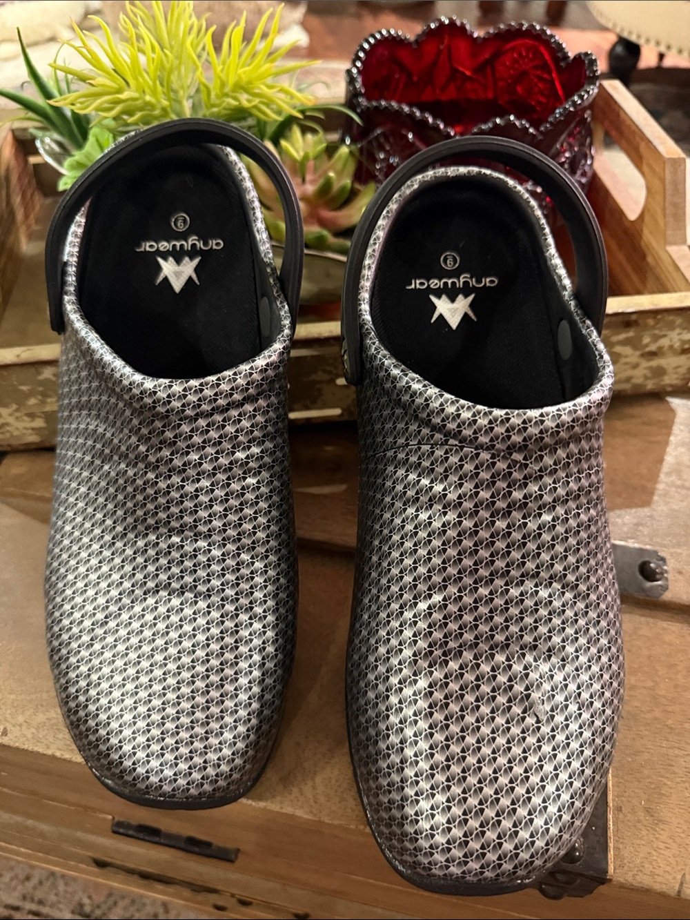 Anywear Metallic Silver Slip-On Clogs for Women